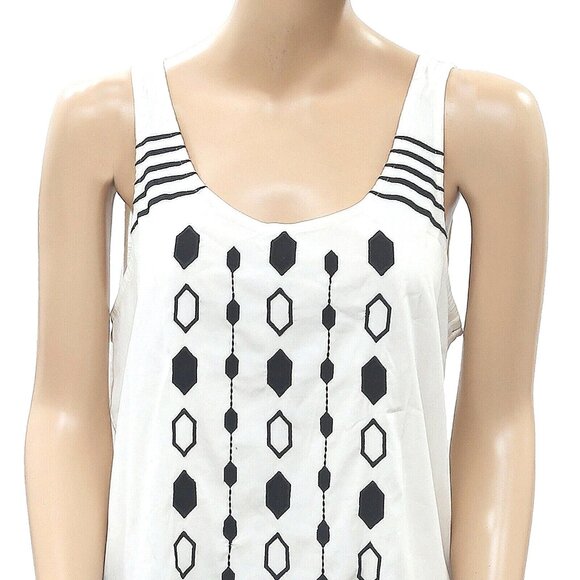 Lucky Brand Embroidered Tank Blouse Top Sleeveless Ivory Peasant Resort S - Picture 2 of 5